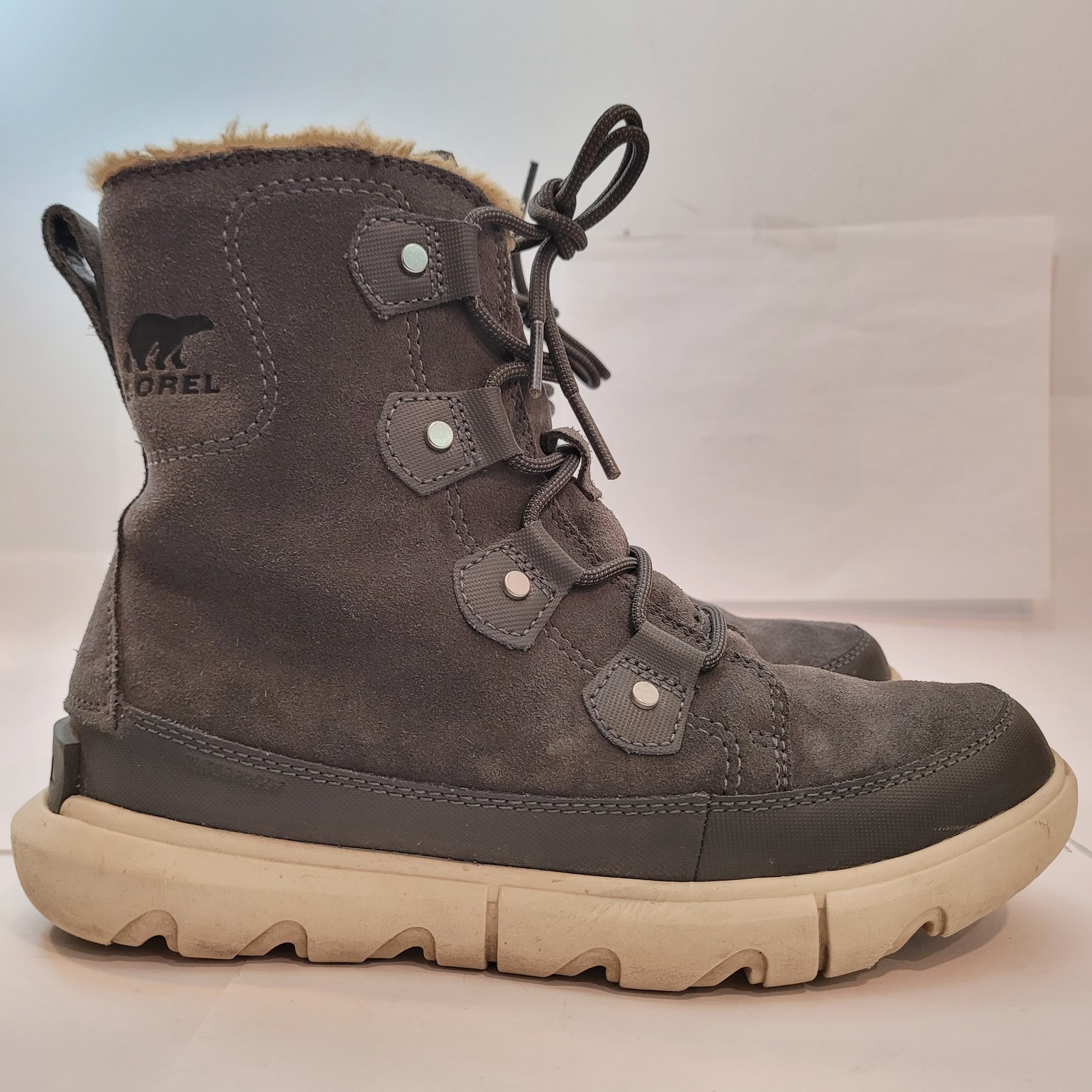 Sorel Explorer Ii Joan Boots Womens 8 Waterproof Suede Faux Fur Grey Nl4462-028